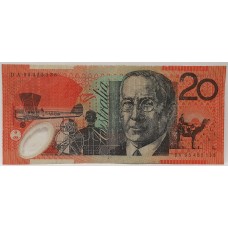 AUSTRALIA 1995 . TWENTY 20 DOLLAR BANKNOTE . EVANS/FRASER . LAST PREFIX DA95